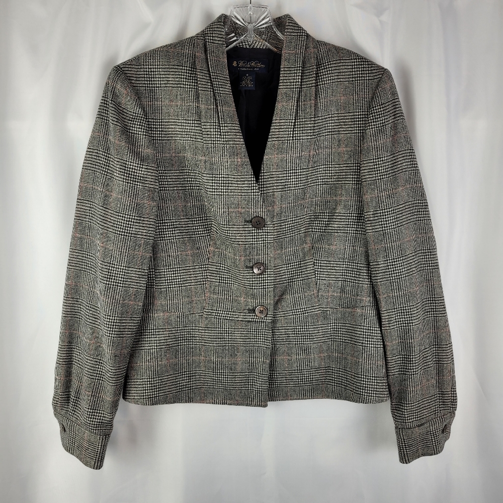 Brooks Brothers Plaid Blazer in Black and Gray with Subtle Brown Accent